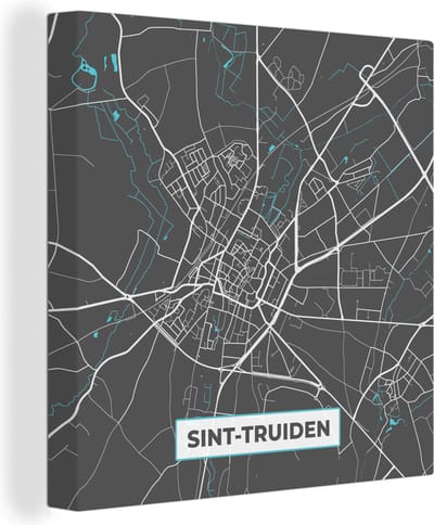 Canvas Schilderij Plattegrond – Sint Truiden – Blauw – Stadskaart - Kaart - 20x20 cm - Wanddecoratie
