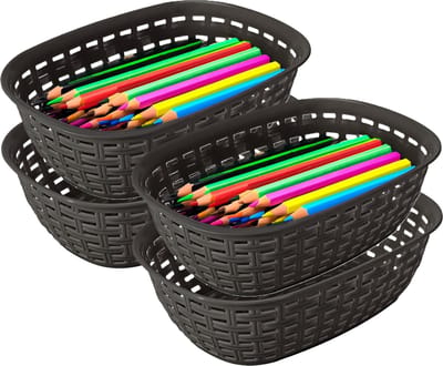 Hega Hogar Opbergmandje/kastmandje - 4x - antraciet - 3 liter - kunststof - 21 x 30 x 7 cm - kleine opslag bakjes - manden