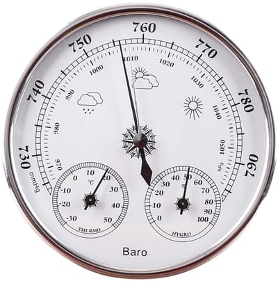 Dailygoods- Weerinstrument 3-in-1 - Thermometer/Barometer/Hygrometer - Lichtgewicht - Duidelijke Meetschalen - Voor Binnen/Buiten - 5,12 Inch - Weersensor