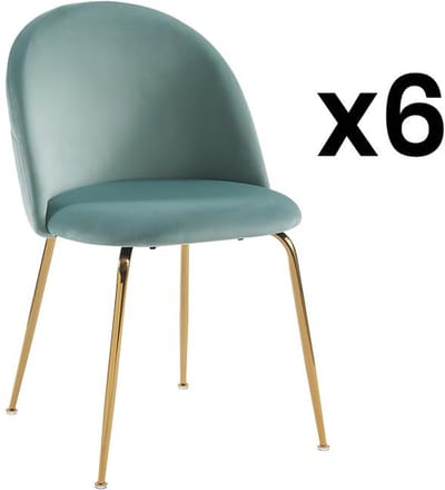 Vente-unique Set van 6 stoelen - Fluweel en goudmetaal - Saliegroen MELBOURNE