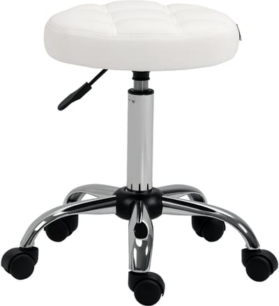 HOMCOM-Rollhocker-Kunstleder, Stahl-Ø35,5 x 51-67H cm-Weiß