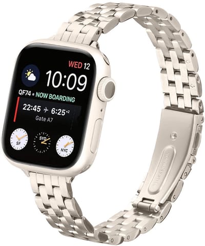 RVS bandje - geschikt voor Apple Watch 1/2/3/4/5/6/7/8/9/10/11/ SE (1,2,3) met maat 38 mm / 40 mm / 41 mm en 42 mm (Watch 10/11) - smalle stalen band met vlindersluiting - starlight