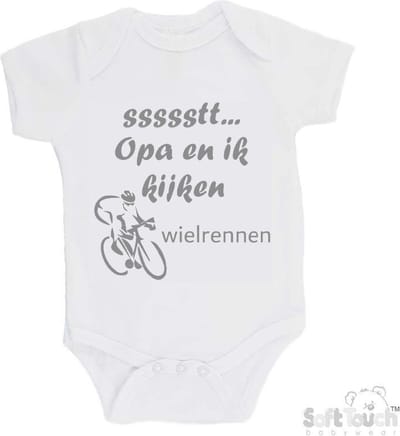 100% katoenen Romper "ssssstt... Opa en ik kijken wielrennen" Unisex Katoen Wit/grijs Maat 56/62