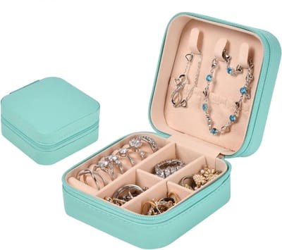Mini PU Leren Reiskosmetiekoffer voor Sieraden - Dubbele Laag Organizer voor Ringen, Oorbellen en Kettingen - Groene Sieradenopslag voor Vrouwen en Meisjes