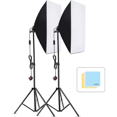 Andoer Studio Fotografie Softbox Kit met 50x70cm Softbox * 2 + 2M Metalen Statief * 2 voor Live UK Plug zwart
