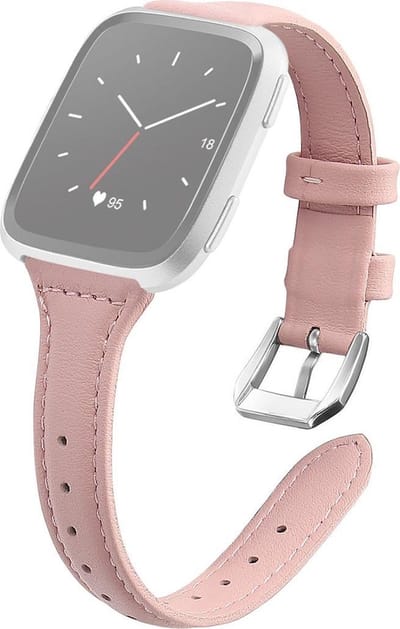 By Qubix - Compatible Fitbit bandje - geschikt voor Fitbit Versa 1 / 2 & Lite bandje TPU leer - Lichtroze Smartwatchbandje bandje Armband Polsband Strap Band Watchband