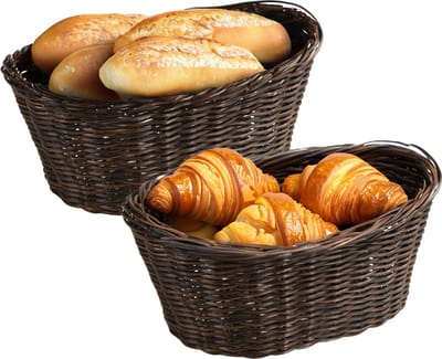 Kesper Brood/fruit mandje - 2x - donkerbruin - ovaal - L28 x B21 x H13 cm - broodmandjes