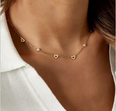 Ketting met hart en diamant bedels - roestvrij staal
