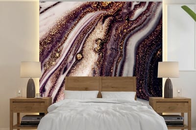 Behang - Fotobehang Marmer - Roze - Goud - Glitter - Marmerlook - Breedte 240 cm x hoogte 240 cm