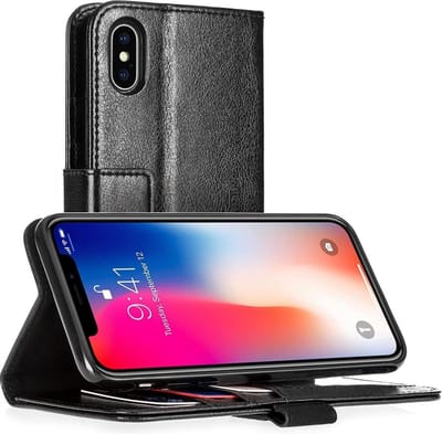 Apple iPhone X / iPhone XS hoesje, 3-in-1 bookcase, zwart - Telefoonhoesje geschikt voor: Apple iPhone X/10; Apple iPhone Xs
