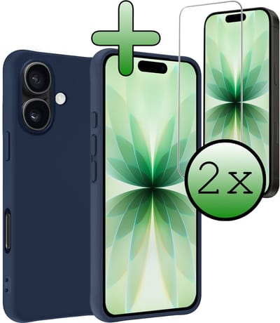 Hoesje Met 2x Screenprotector - Geschikt voor Apple iPhone 17 - Sterk & Shockproof - Back Cover - Siliconen Case - Telefoon Hoes - Donkerblauw