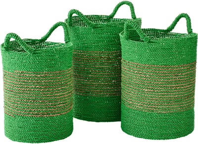 J-Line mand Gestreept - zeegras - naturel/groen - set van 3