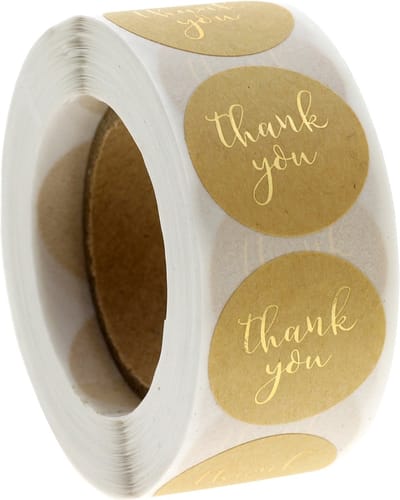 Thank you stickers - 500 stickers - 25 mm - Bedankt stickers - Thank you stickers op rol - Sluitstickers - Sluitzegel - Bruin/Goud