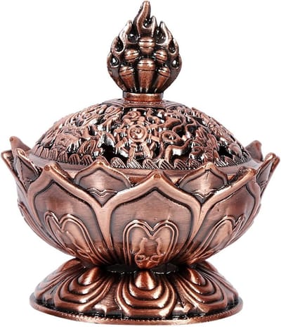 Zerodis Lotus Incense Burner - Traditionele Boeddhistische Backflow Rookhouder - Rood Brons
