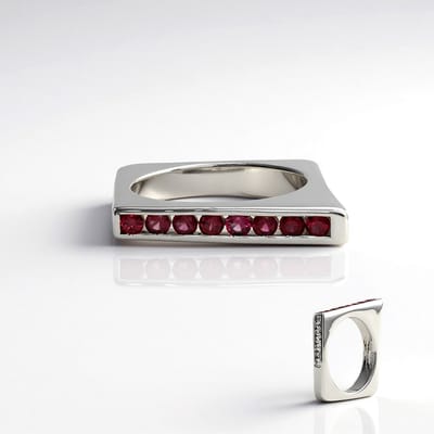 Cavill - Zilveren Ring met 0,355 ct Rode Spinel en 0,147 ct Zirkonia - 925 Sterling Zilver Geplatineerd - Elegant Modern Design - Damesring