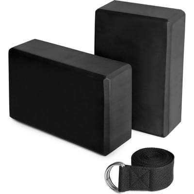 Yoga Blok 2 Pak Yoga Blokken met Yogaband EVA Schuim Fitness Oefening Yoga Blokken Bakstenen Set voor Home Gym Fitness zwart