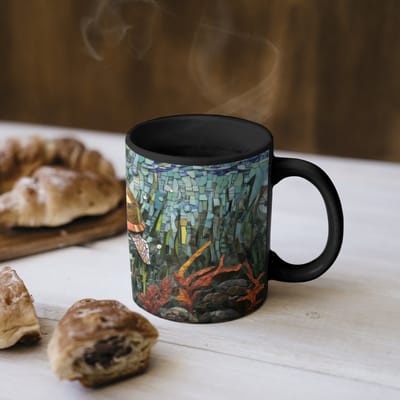 Magische Mok - Foto op Warmte Mokken - Koffiemok - Schildpad - Zeewier - Mozaïek - Magic Mok - Beker - 350 ML - Theemok