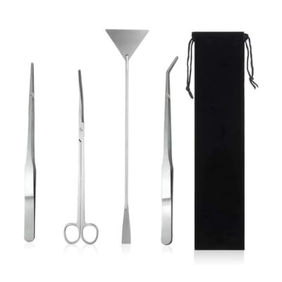 QTTVBTNA - Aquarium Aquascaping Tool Set - 4-in-1 Tools - RVS - Met Aquarium Schaar, Aquarium Pincetten en Aquarium Spatel - Voor Aquascaping en Aquarium Planten - Zilver