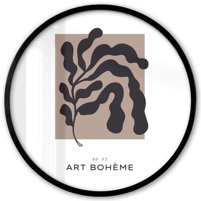 Poster in lijst Rond - Fotolijst 40x40 cm - Posters - Planten - Abstract - Boho - Ronde posterlijst zwart - Decoratie - Wanddecoratie woonkamer - Muurdecoratie slaapkamer