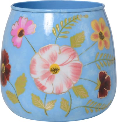 Colmore by Diga vaas-metaal light bleu-bloemen-enamel IR 17x17x16 cm