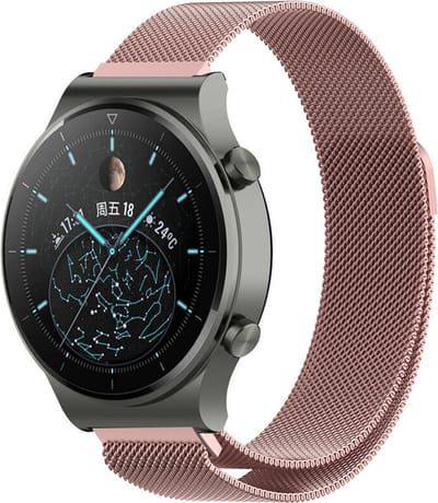 Strap-it Smartwatch bandje Milanese - geschikt voor Huawei Watch GT / GT 2 / GT 3 / GT 3 Pro 46mm / GT 4 46mm / GT 5 & 5 Pro (46mm) / GT 4 46mm / GT 5 & 5 Pro (46mm) / GT 2 Pro / GT Runner / Watch 3 - Pro / Watch 4 (Pro) / Watch Ultimate - Roze