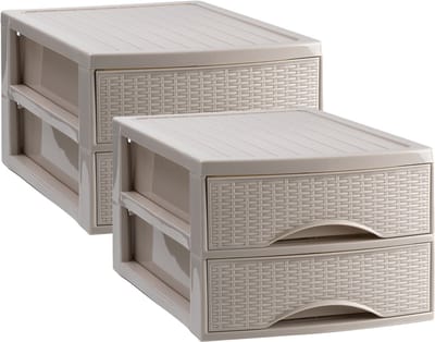 Plasticforte Ladekastje bureau organizer SORTED - 2x - 2 lades - beige - L26 x B35 x H19 cm - kunststof - organiseren