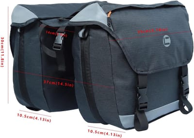 SnelShoppen - Fietstas met zijtassen 35L, zadeltas voor achterdrager, zwarte opbergtas voor fiets, ideaal voor woon-werkverkeer, boodschappen en reize