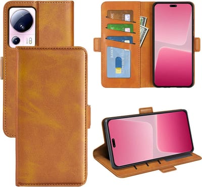 MobyDefend Hoesje - Geschikt voor Xiaomi 13 Lite - Luxe Wallet Book Case (Sluiting Zijkant) - Lichtbruin