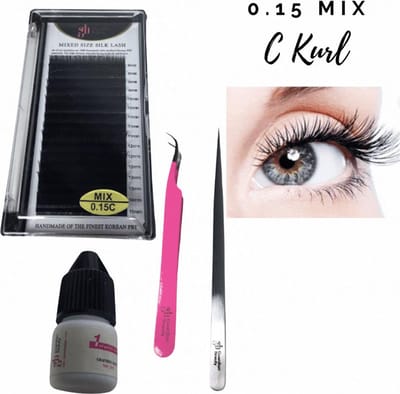 Guardian Beauty Wimpers Extensions - Prime Silk Lashes - Mix - 0.15mm - C Krul - Met Wimperlijm en 2 stuks Wimperpincet