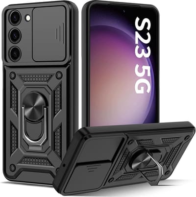 Hoesje Geschikt Voor Samsung Galaxy S23 hoesje met Ring Houder en camera bescherming - Zwart
