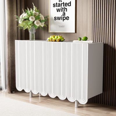 Buffetkast Wit Met Druppelreliëf - Dressoir 120 cm met Gedempte Scharnieren - Moderne Opbergkast met 4 Deuren - Woonkamer en Eetkamer
