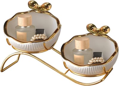 KZQ Witte Keramische Opbergbak Fruitmand en Make-up Organizer Decoratieve Fruitschaal voor Cosmetica Parfum Badkamer Aanrecht