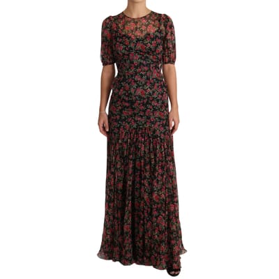 Dolce & Gabbana Zwart gebloemde rozen A-lijn Shiftjurk voor dames