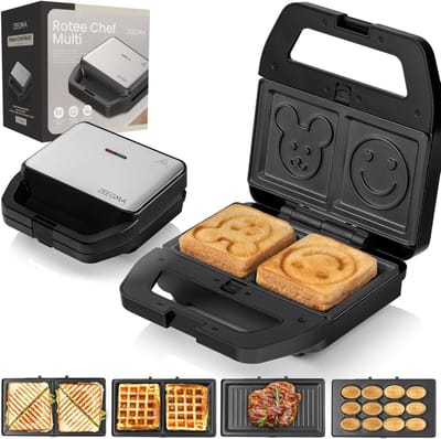 Multifunctioneel 5-in-1 Toaster voor Tosti's, Wafels en Grillgerechten - 800W, Compact Ontwerp