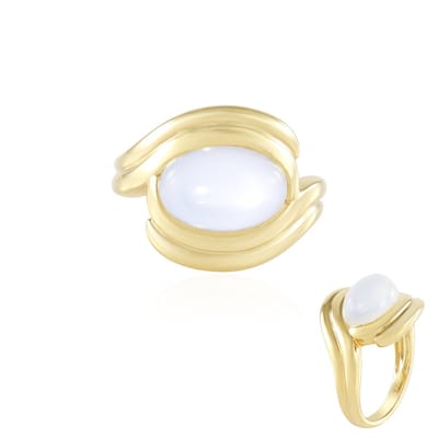 Cavill - Vergulde 925 Sterling Zilveren Ring met Witte Maansteen 3 6 ct - Ovaal Cabochon 12x8 mm - Moderne Elegante Damesring - Maten 16-20