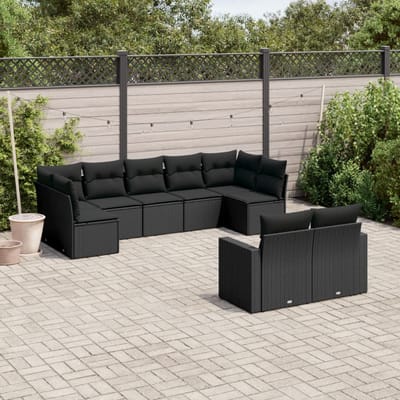 vidaXL - 9-delige - Loungeset - met - kussens - poly - rattan - zwart