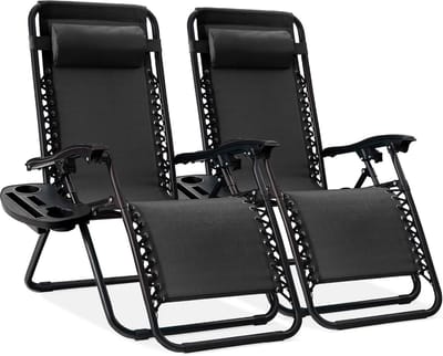 Zwarte Zero Zwaartekracht Lounge Stoelen - Set van 2 - Comfortabel en Opvouwbaar voor Buiten