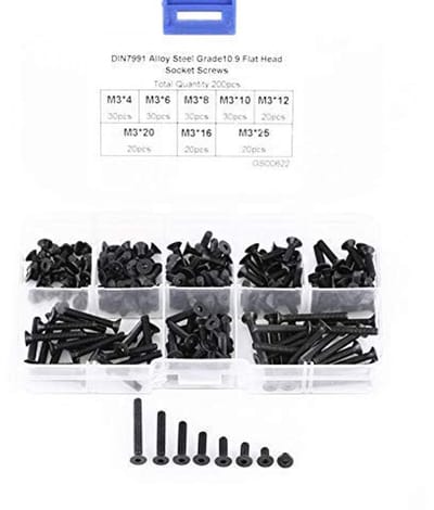Dailygoods- Zeskantschroeven Set van 200 stuks - M3 - 10,9 Kwaliteit - Verzonken Platte Kop - Gelegeerd Staal - Brede Toepassing - Bevestigingsmiddelen
