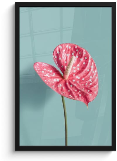 Poster in lijst - Fotolijst 40x60 cm - Posters - Blad - Anthurium - Stippen - Roze - Posterlijst zwart - Decoratie - Wanddecoratie woonkamer - Muurdecoratie slaapkamer