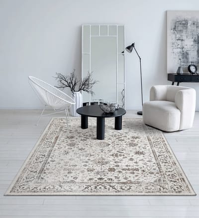 the carpet Mila – Klassiek glanzend vloerkleed met bloemenpatroon, geschikt voor woonkamer en eetkamer, crème beige met klassieke bloemen, 80 x 150 cm