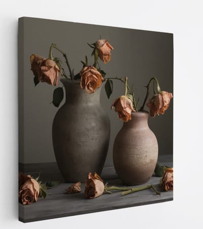 Saammp Canvas Schilderij - Oude Bloemen in een vaas - Natuur - 20x20 - Foto op canvas - Wanddecoratie - Muurdecoratie Woonkamer - Kantoor Decoratie