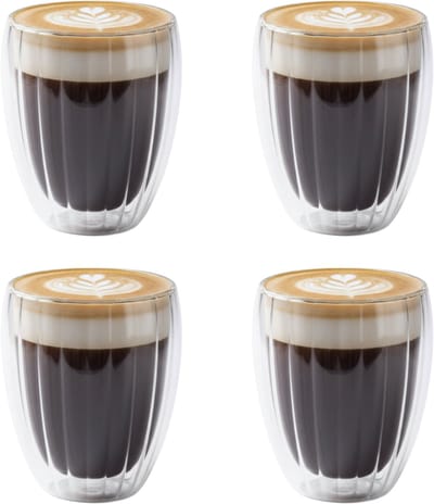 Betrahan Handgeblazen Dubbelwandige Glazen - 350ML Set van 4 - Theeglazen - Koffieglazen - Latte Machiatto Glazen