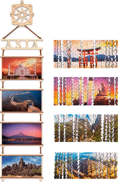 Eco Wood Art Houten Legpuzzel Set Azië - Dubbelzijdige Puzzels - Wanddecoratie