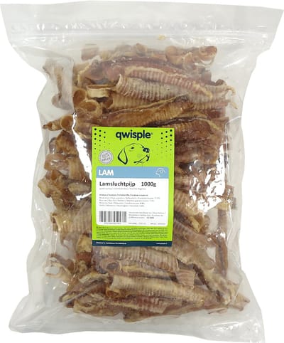 Qwisple Lamsluchtpijp - Gedroogde Natuurlijke Hondensnacks - 1000 gr