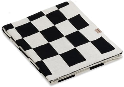 Knit Factory Caro Gebreid Plaid - Woondeken - plaid - Katoenen deken - Kleed - Geblokt motief - Ecru/Zwart - 160x130 cm