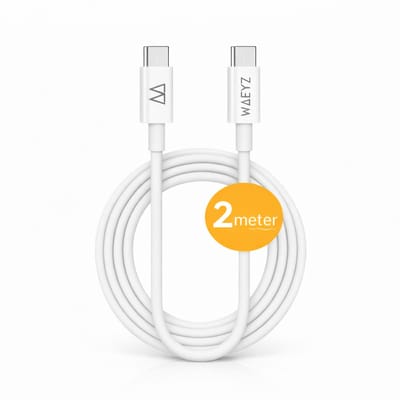 WAEYZ® USB-C naar USB-C Kabel 2 Meter – Extra Dikke Dubbele Koperdraad Snoer – 60W Snellader – Wit – Universeel PD Super Fast Charge