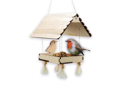 SES Creative - Explore - Vogelvoederstation - Vogelhuis maken - Je eigen Houten Vogelhuisje - Inclusief Draad en Kralen – Experimenteerdozen