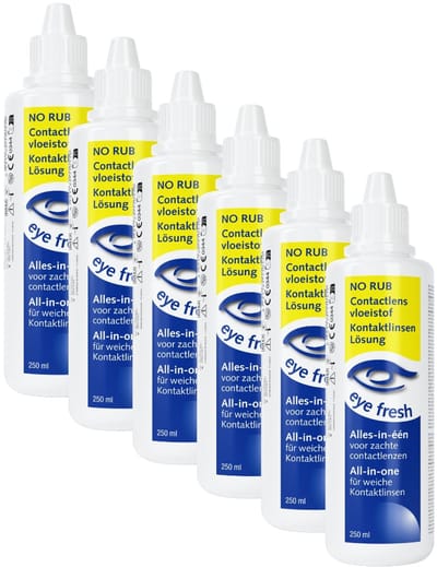 Eye Fresh No Rub - Alles-in-één Lenzenvloeistof - 6 x 250 ml - Geen wrijven nodig - voor Zachte contactlenzen - Geschikt voor Gevoelige Ogen