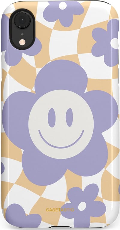 Casetastic hoesje geschikt voor Apple iPhone XR - Dubbellaagse bescherming - Madeliefjes magie - Fashion Case - Lila Wit Zand Lichtgrijs