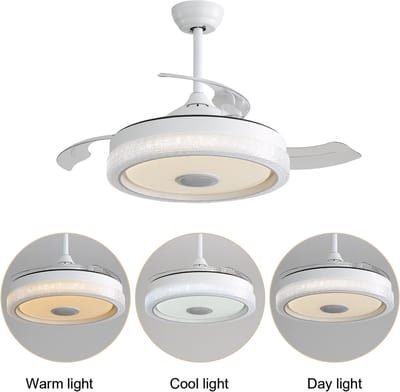 LED-verlichting - Instelbare lichtkleur - Plafondlamp met ventilator en verlichting - 42-inch plafondventilator met verlichting – uitgerust met 32W meerkleurige LED's (3 kleurtemperaturen + RGB) – 3 ABS-ventilatorbladen en DC-motor